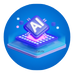 a blue circular icon with a processor on top of it and AI is written over it